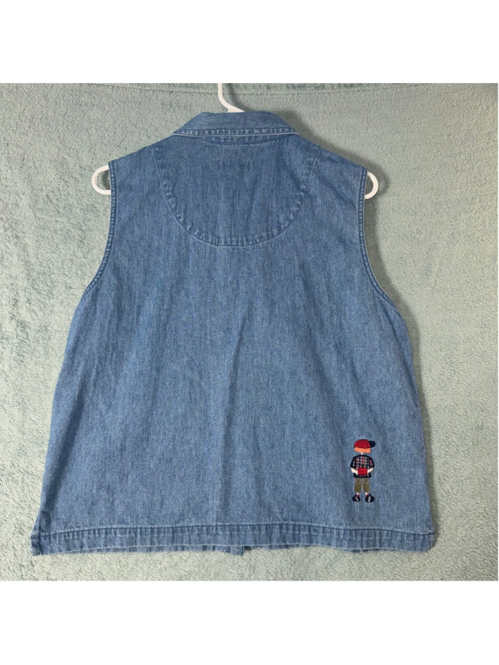 Vintage Christopher & Banks Denim School-Themed Embroidered Vest Sz L Blue Y2K - Picture 2 of 10